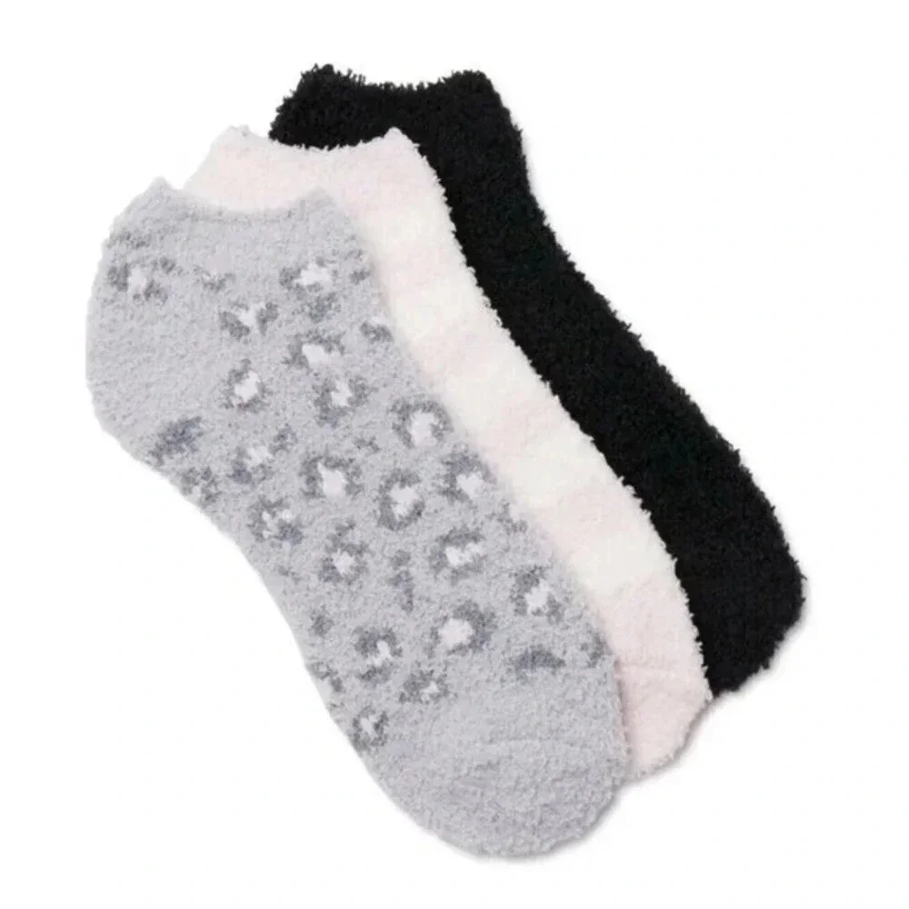 Secret Treasures Women's Leopard Low Cut Cozy Socks, 3 Pair Shoe Size‎ 4-10​​​